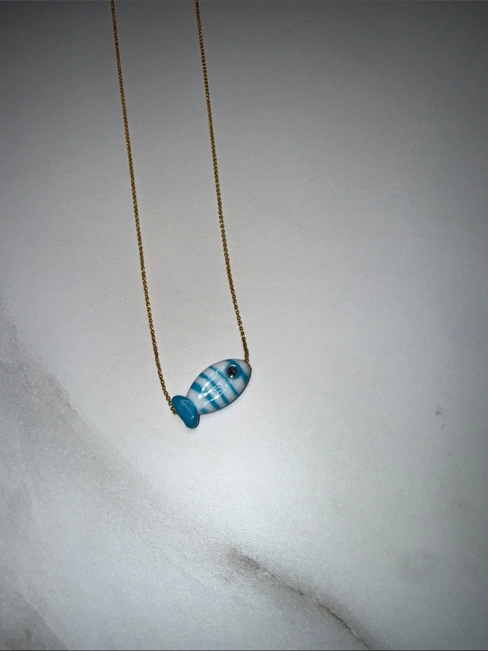 Gold Chain Necklace with Blue Striped Fish Charm